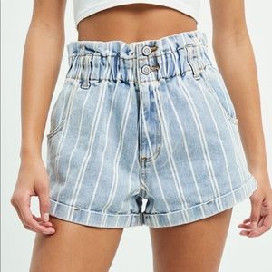 PacSun Stripey Paperbag Waist Denim Mom Short